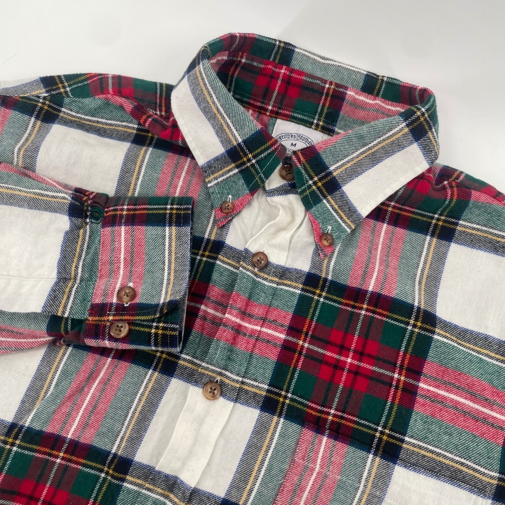 Brooks Brothers Button Down Mens M White Red Green Plaid Regent Fit Polo Shirt